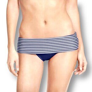 Seafolly USA 12 Indigo Stripe Bikini Bottom Roll Top Hipster Nautical Swim